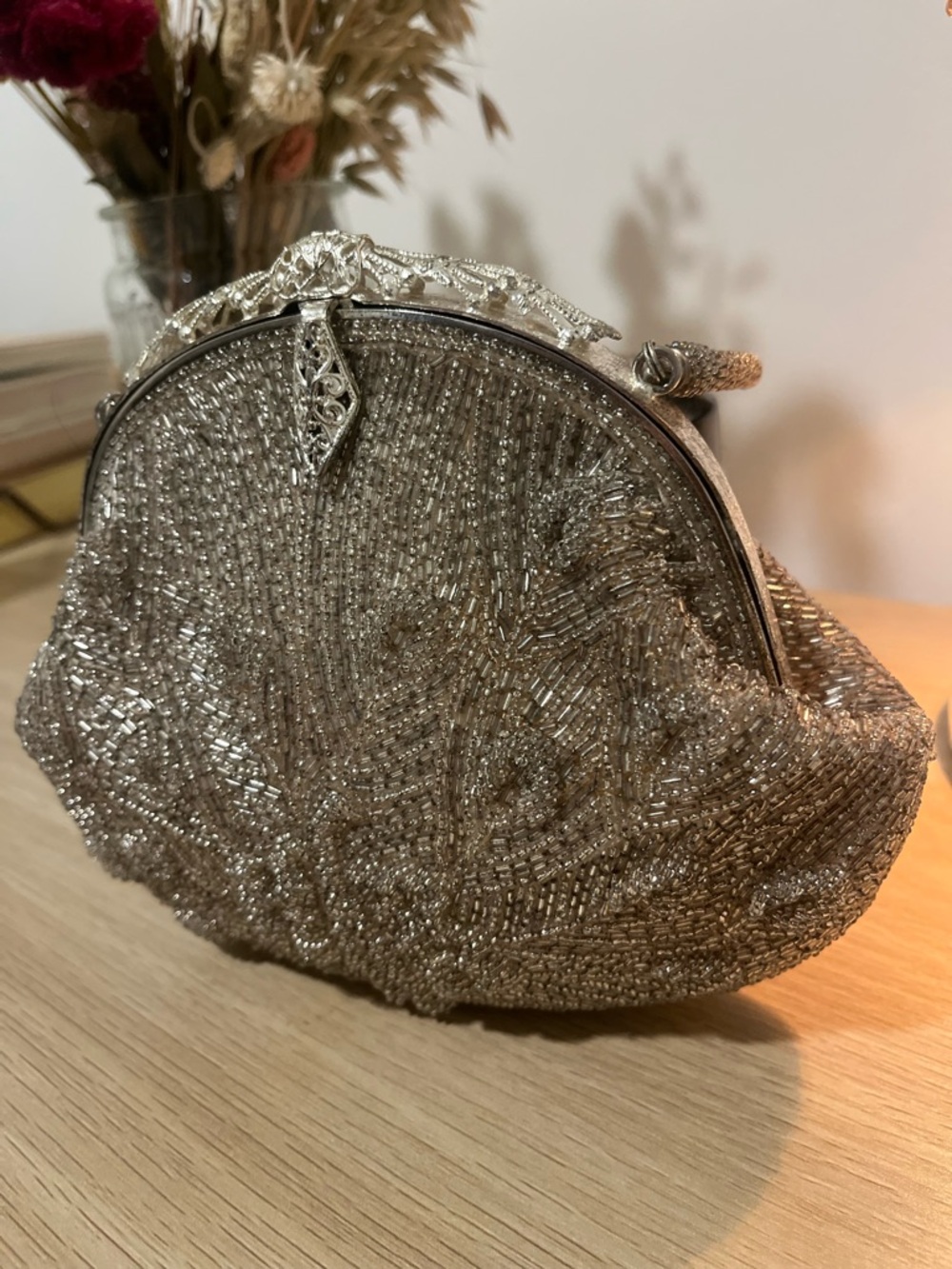 Elegant Silver Beaded Evening Clutch - Women's Bag - Picture 3 of 10
